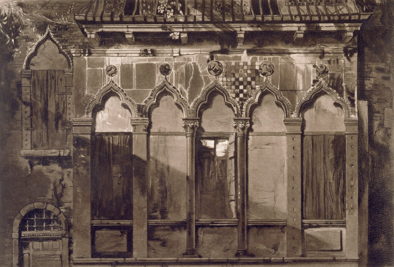 Arabiske vinduer, i Campo Santa Maria Mater Domini, fra "Eksempler på arkitekturen i Venedig" af John Ruskin, akvatint af Thomas Lupton, 1851 (akvatint) af John Ruskin