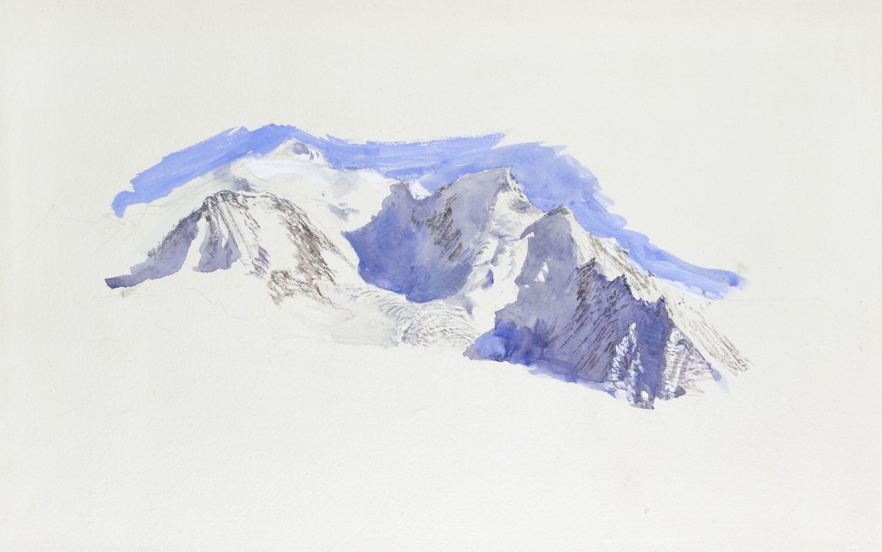 Mont Blanc fra Saint-Martin-sur-Arve, oktober 1874 (akvarel og kropsfarve over grafit på vævet papir) af John Ruskin