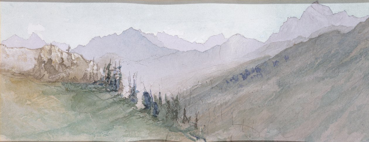 Bjergene i Savoyen set fra Brezon (chromolitho und wc) af John Ruskin