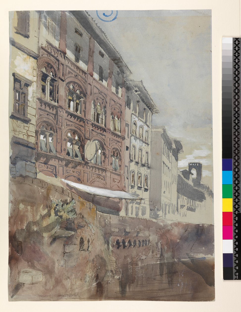 Nr.1590 Palazzo Agostini, Pisa, 1845 (wc og gouache på papir) af John Ruskin