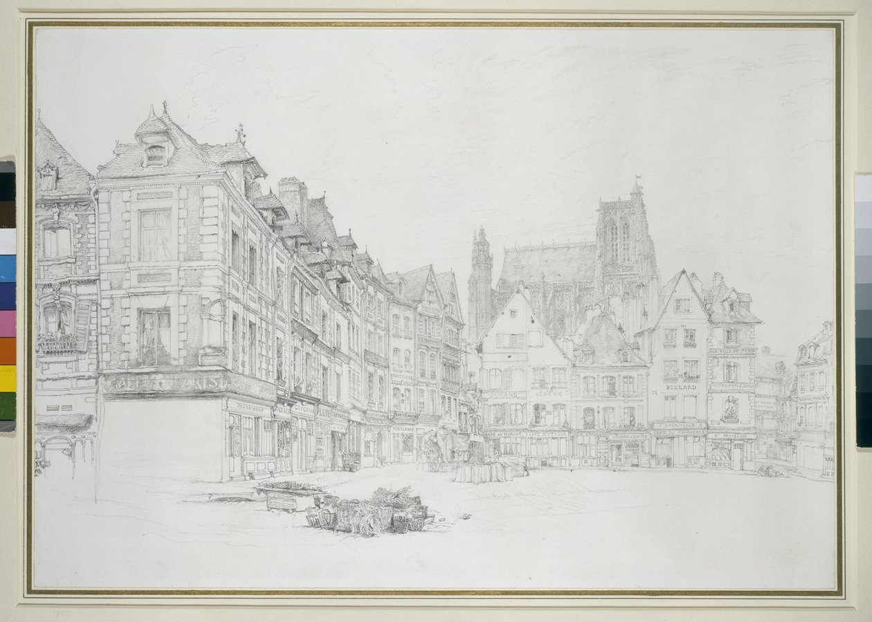 Study for Detail of the Market-Place, Abbeville, september - oktober 1868 grafit på råhvidt papir af John Ruskin