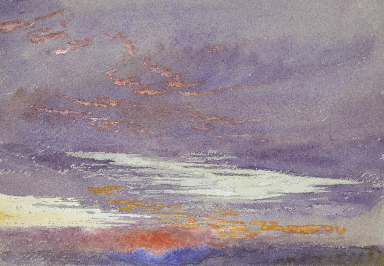 Study of Dawn: purple Clouds, marts 1868 (akvarel og bodycolour over svage grafitlinjer på blågråt papir) af John Ruskin