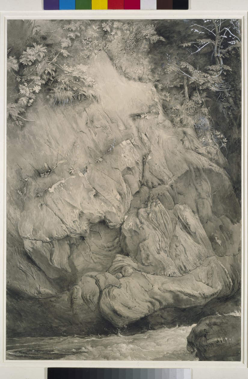Studie af Gneiss Rock, Glenfinlas, 1853-54 (pen, vask og gouache på papir) af John Ruskin