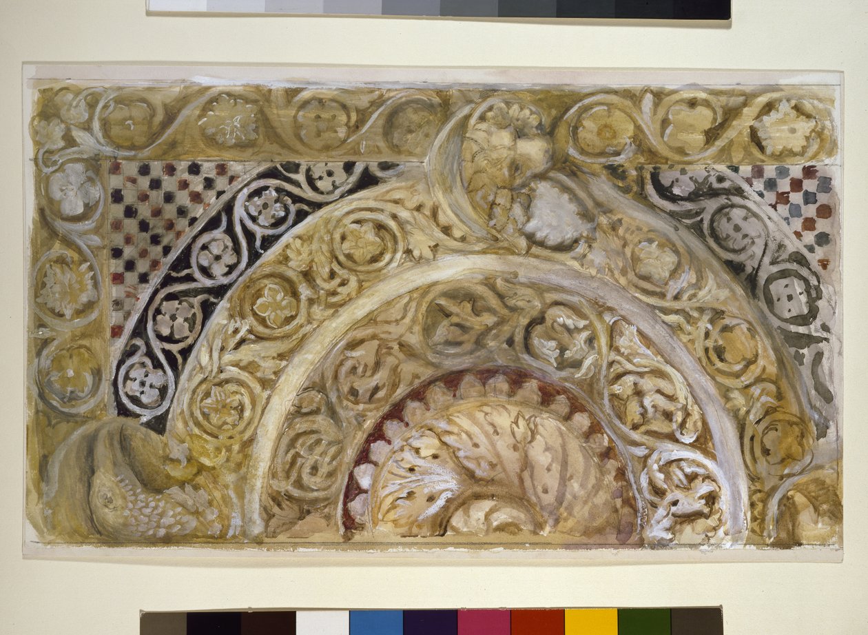 Undersøgelse af et panel om døbefonten i Pisa, 27. - 29. april 1872 (akvarel og kropsfarve over grafit på vævet papir) af John Ruskin