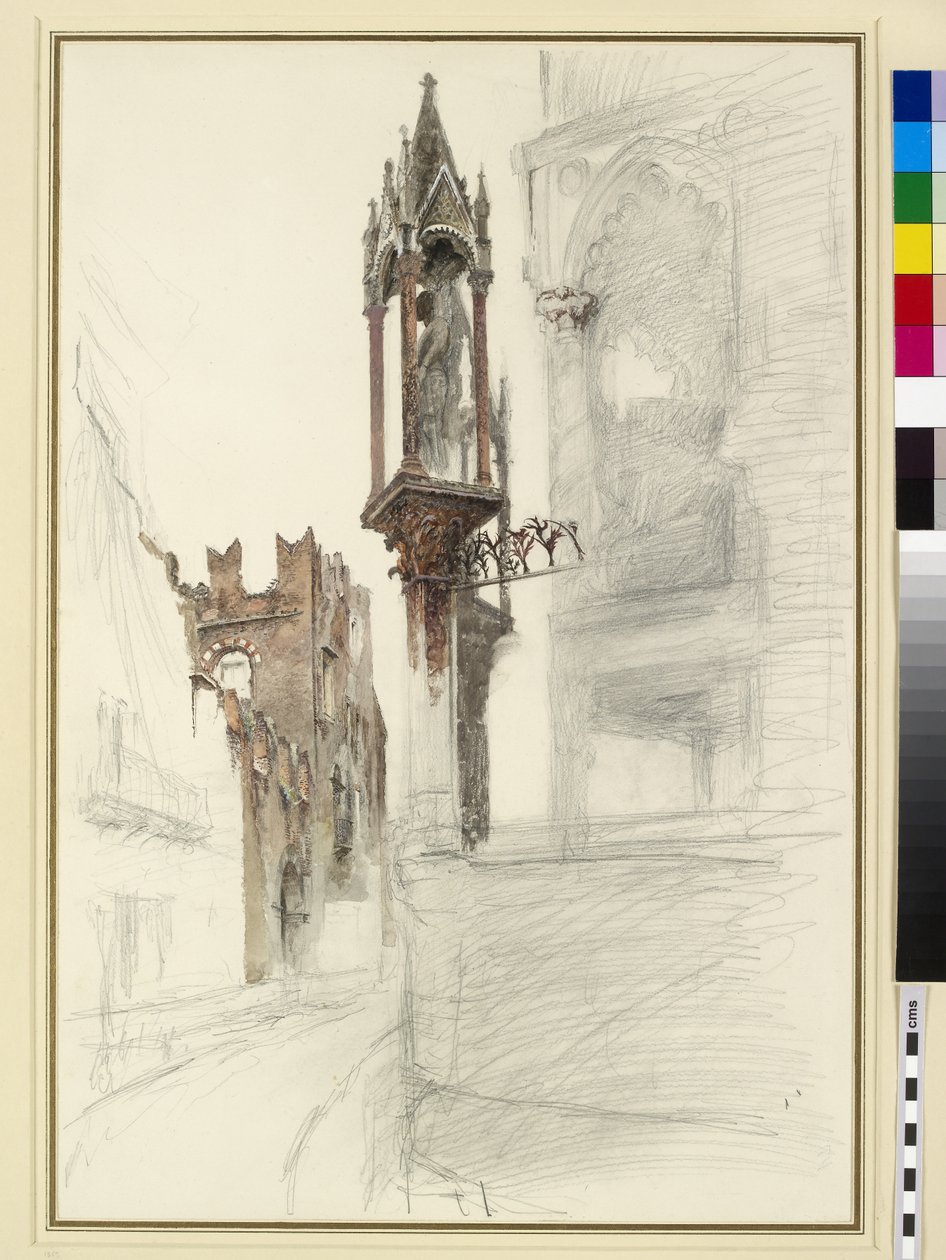 Cansignorios grav (d.1375), Santa Maria Antica, Verona (blyant og wc på papir) af John Ruskin