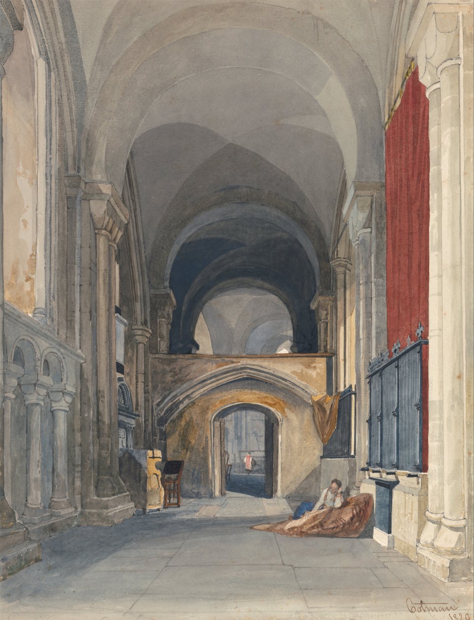 Norwich Cathedral- Interiør i korets nordlige gang, kigger mod øst af John Sell Cotman