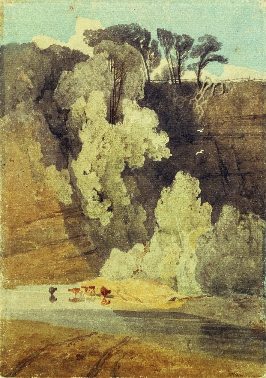 Ved floden Greta, Yorkshire (wc og blyant på papir) af John Sell Cotman
