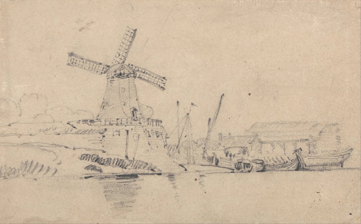 Flod og vindmølle af John Sell Cotman