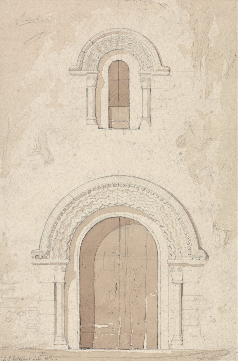 West Doorway og Window i Church of Ham nær Valognes, Normandiet af John Sell Cotman