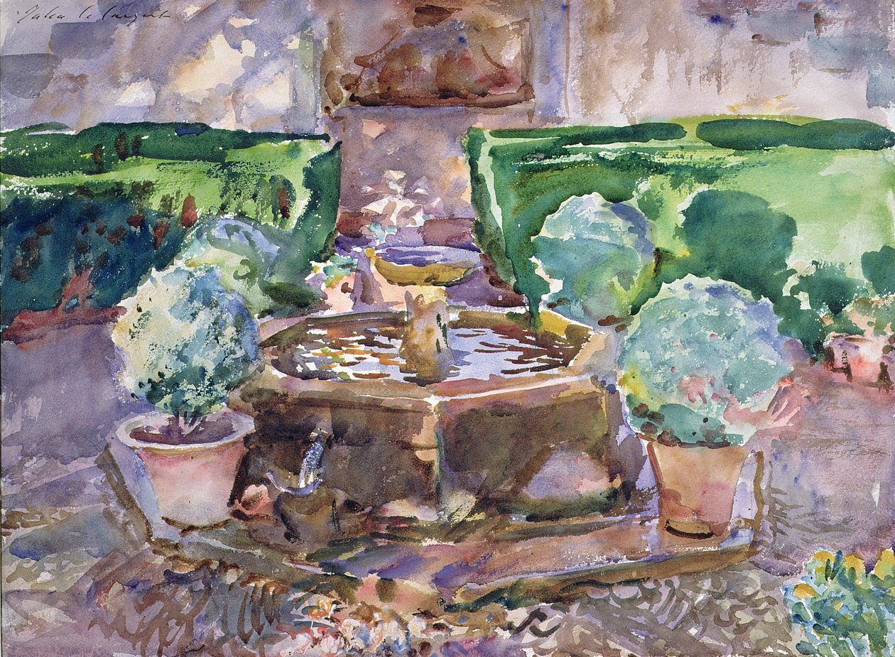 Springvand i Generalife, Granada (akvarel på papir) af John Singer Sargent