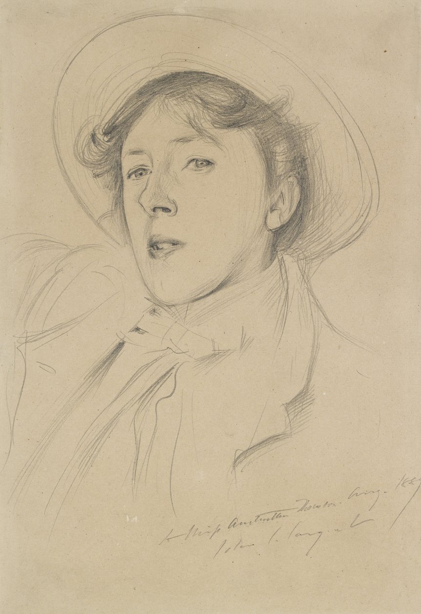 Portræt af Vernon Lee, 1889 (grafit på blegt gulfarvet papir) af John Singer Sargent