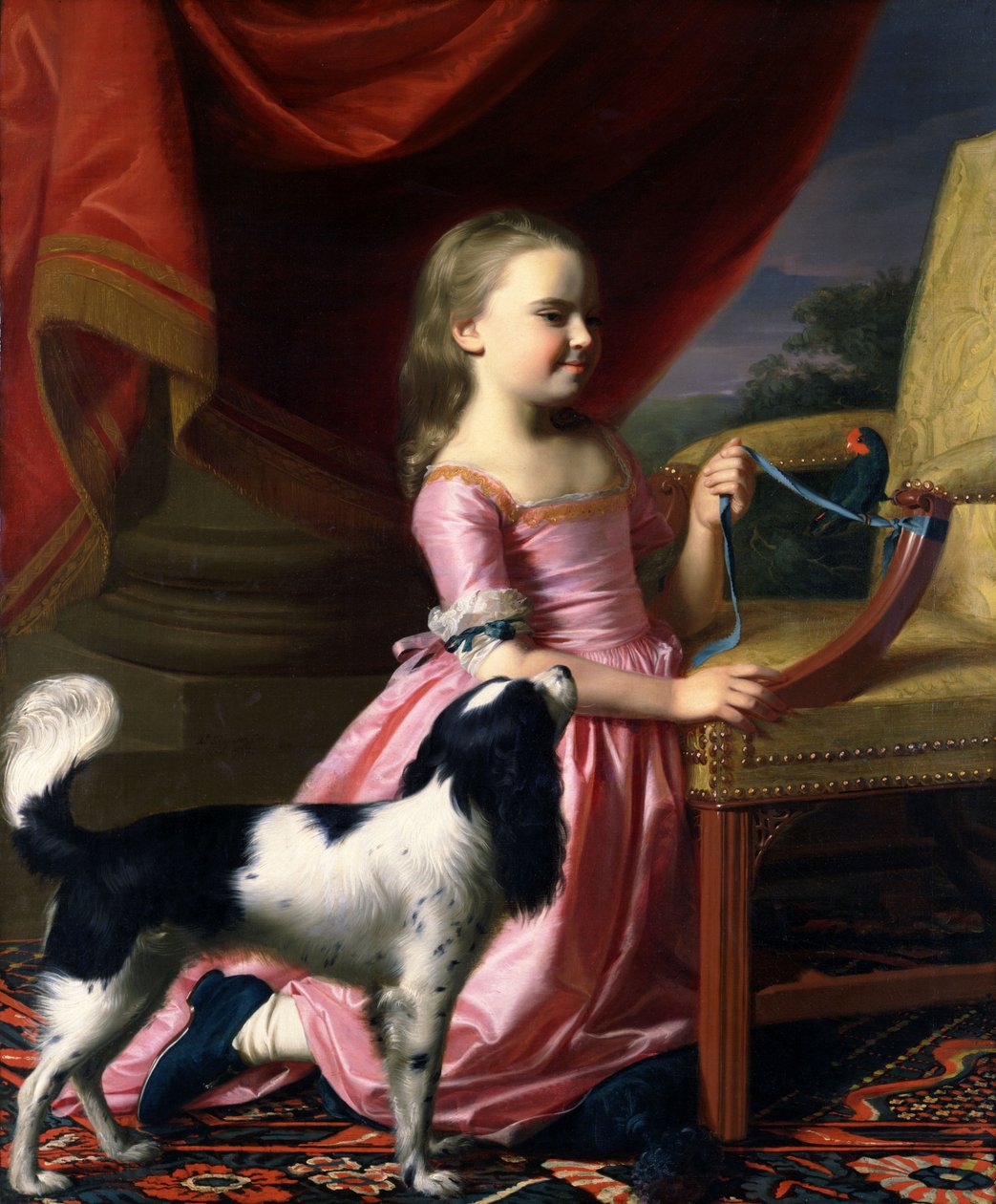 Ung dame med en fugl og en hund af John Singleton Copley