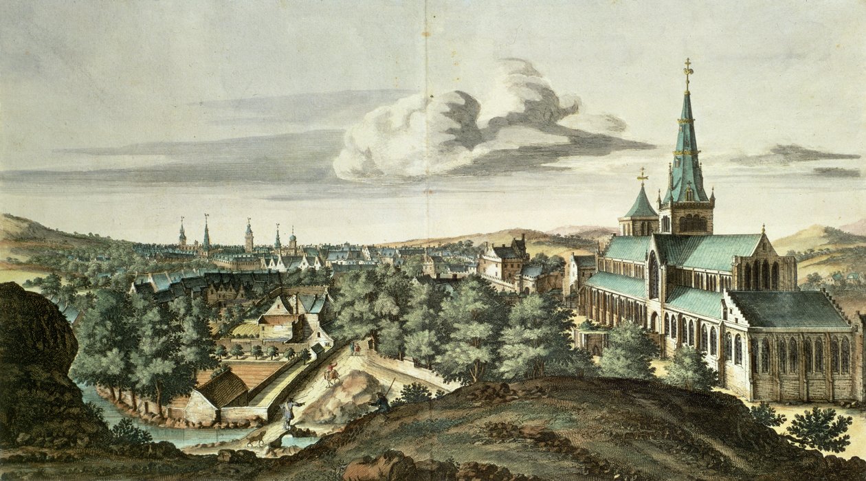 Udsigt over byen Glasgow fra nordøst (farvet stik) af John Slezer