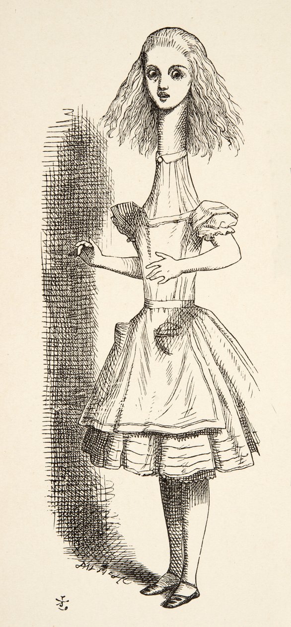 Alice bliver højere, fra Alices Adventures in Wonderland af Lewis Carroll (1832 - 98), udgivet 1891 af John Tenniel