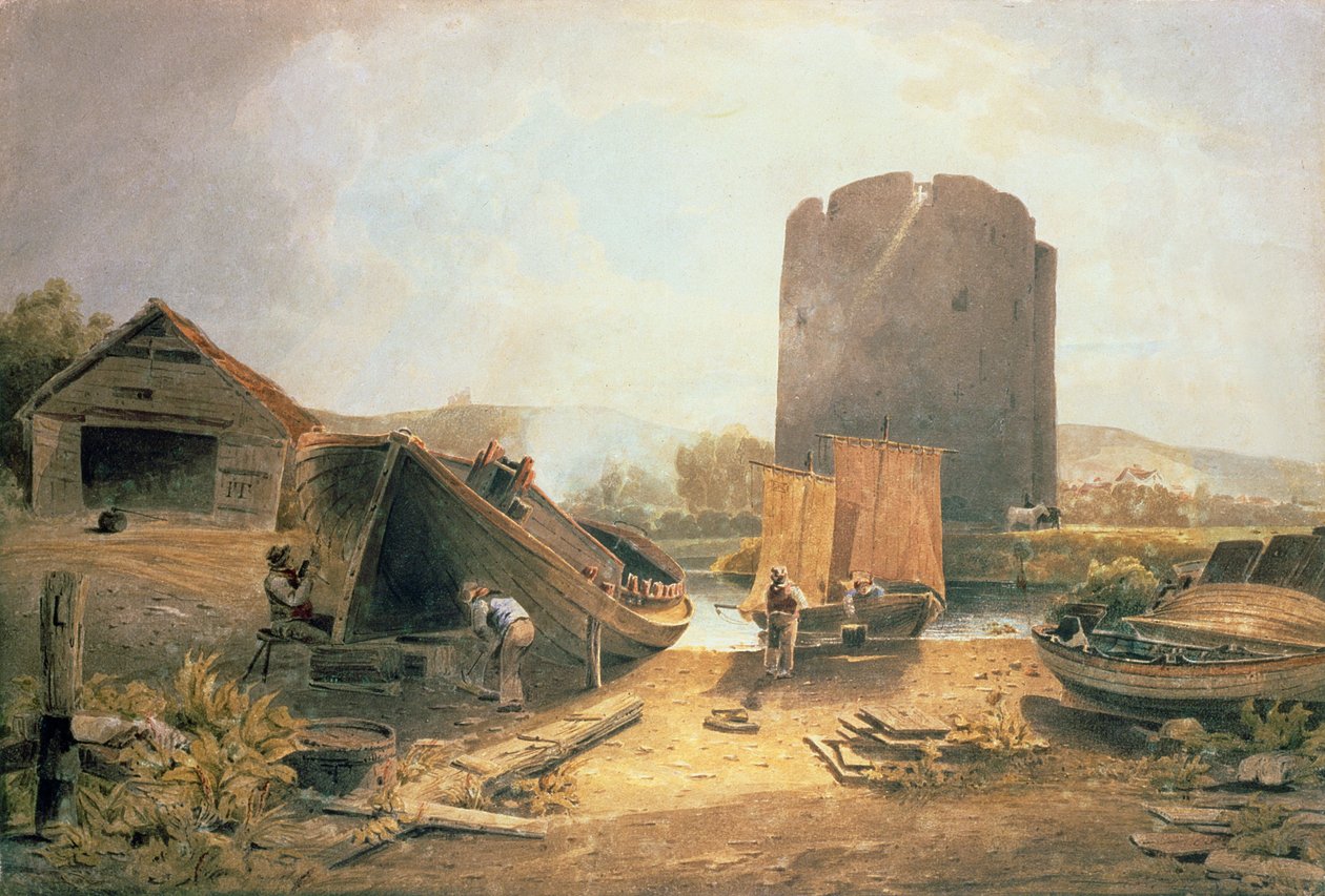 Boat Builders Yard, nær Cows Tower, Norwich (wc på papir) af John Thirtle