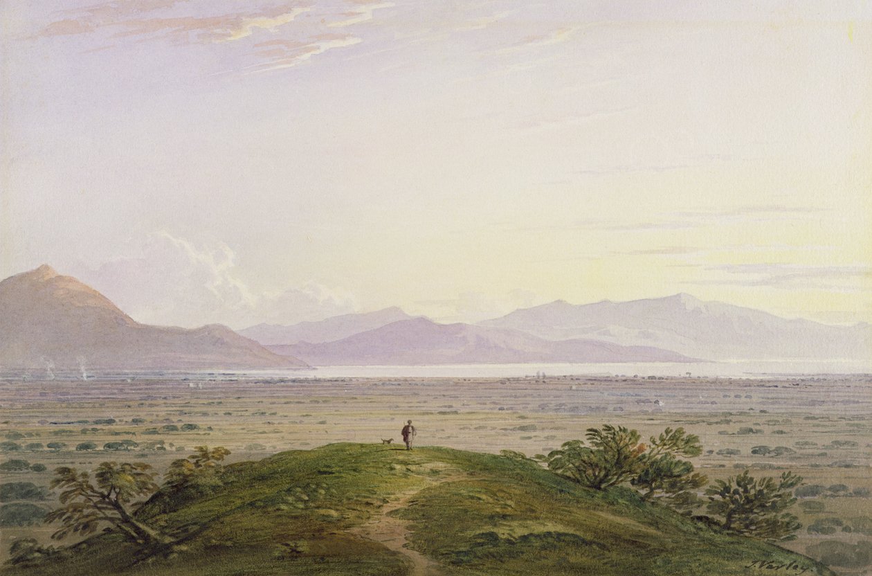 The Plains of Marathon, 1834 (grafit og wc med ridser ud på papir) af John Varley