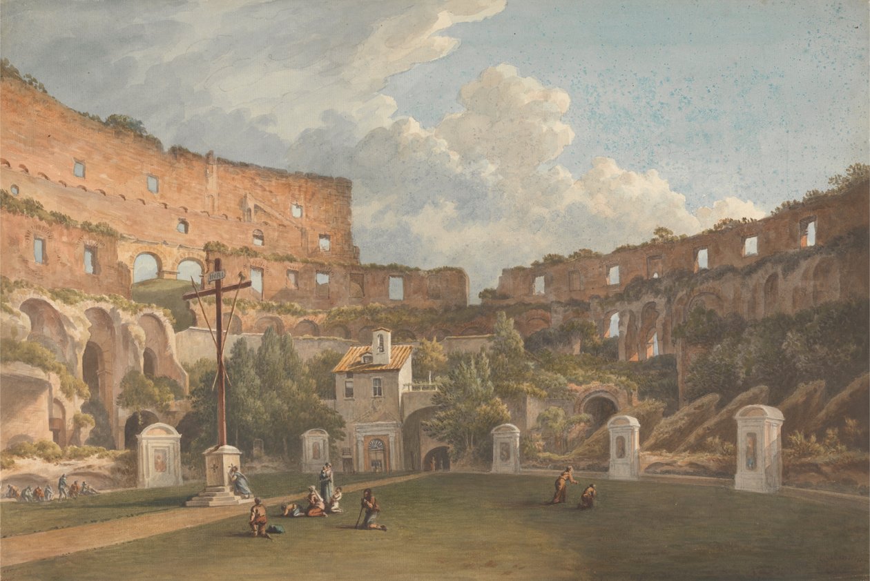 Et interiørbillede af Colosseum, Rom af John Warwick Smith
