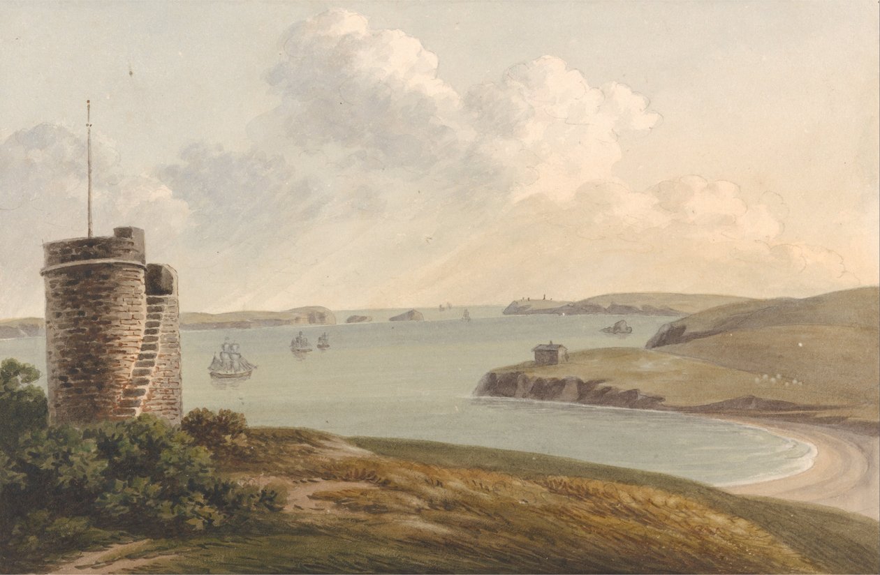 Udsigt fra Vidette nær Hakin på Signal Hill, kigger ud over Nangle Point og Thorn Island ...., P ... af John Warwick Smith