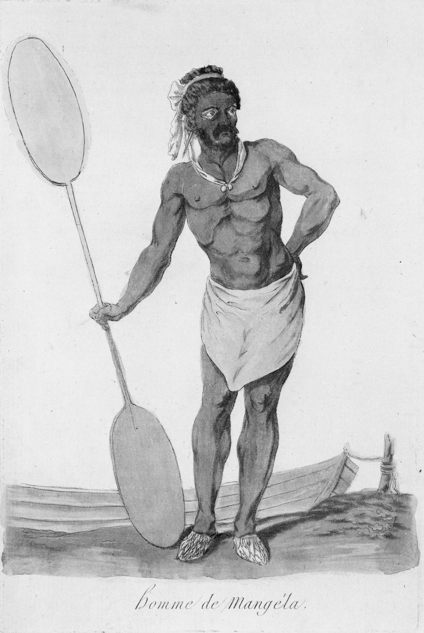 Stående portræt af en mand fra Mangaia, Cookøerne, der holder en padle i sin højre hånd af John Webber