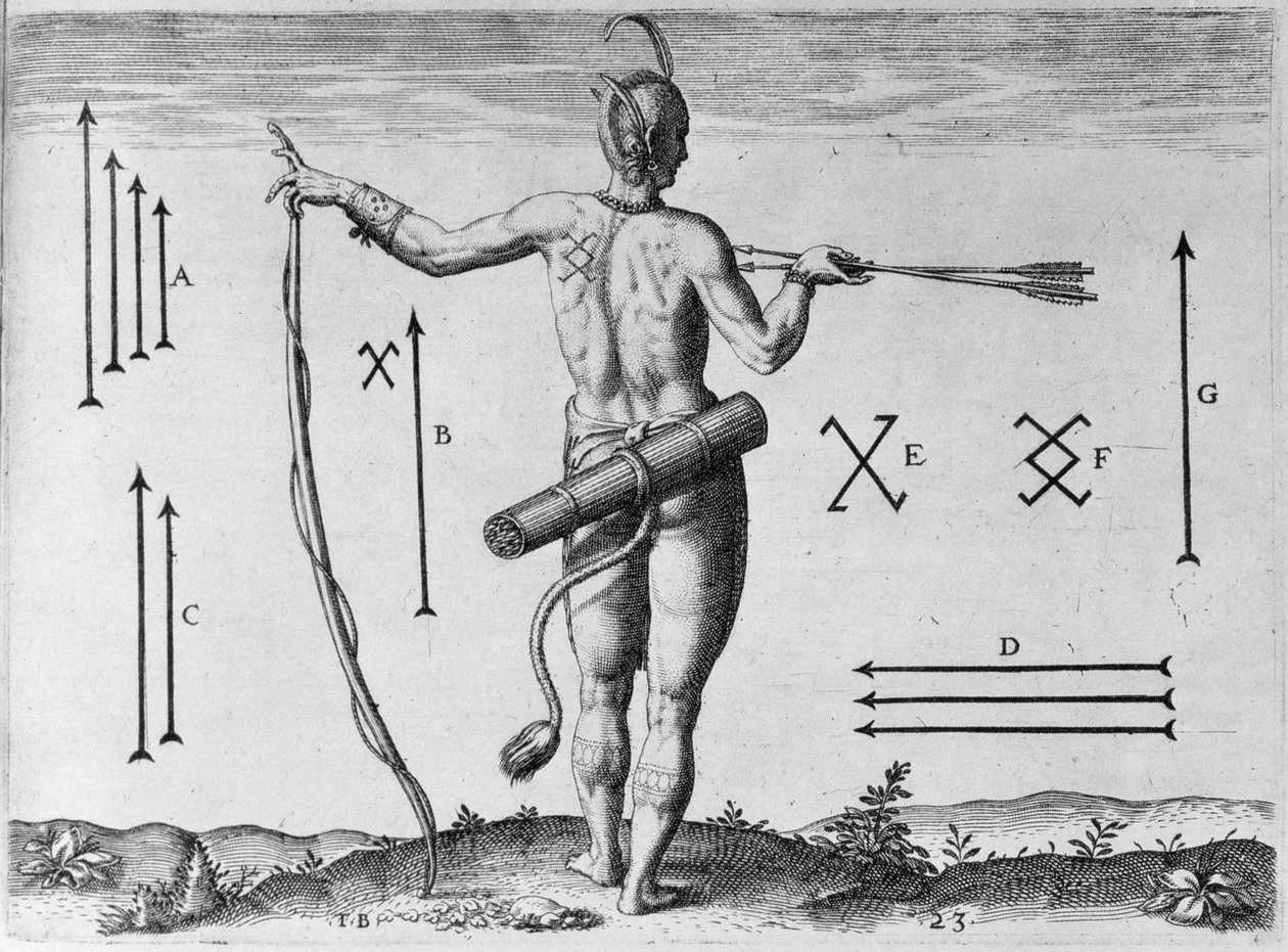 Indiske markeringer, indgraveret af Theodor de Bry (1528-1598) af John White