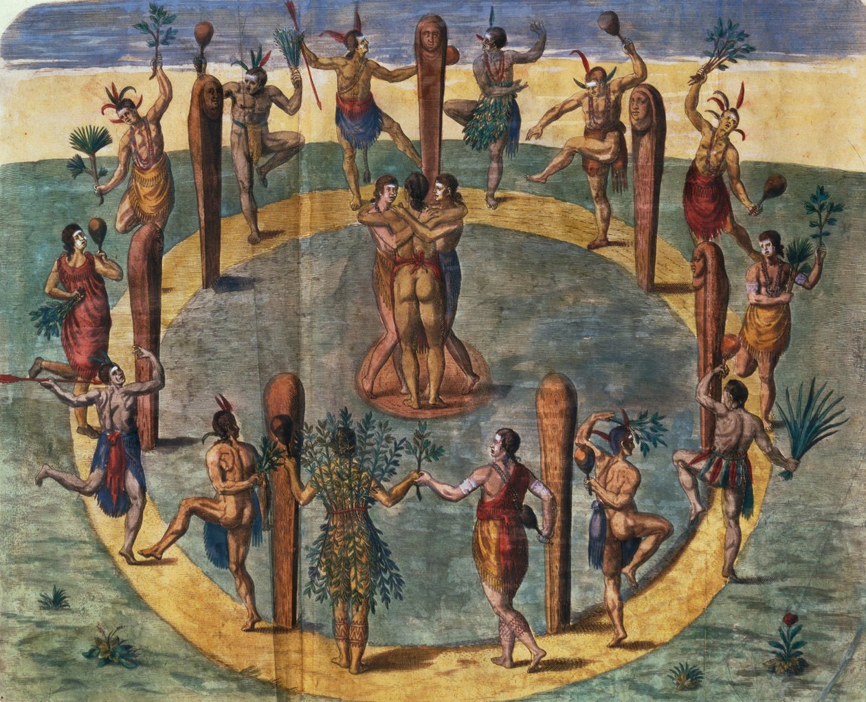 Indisk rituel dans fra landsbyen Secoton, bogillustration, ca. 1570-80 (se 87469) af John White