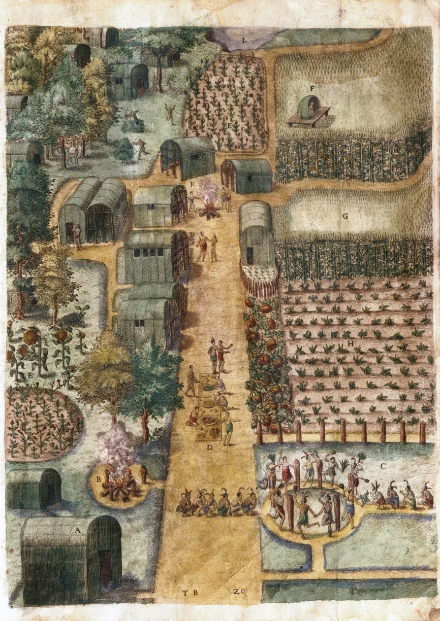 Den indiske landsby Secoton, ca. 1570-80 (se 1692) af John White