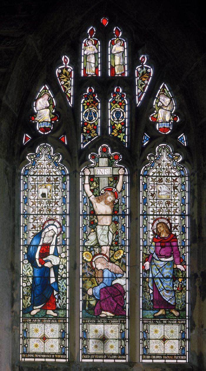 Ulceby, St Nicholas, James Powell & Sons, John William Brown (1842-1928), Korsfæstelse, Jomfru Maria, St. John, Mary Magdalene, 1876 af John William Brown