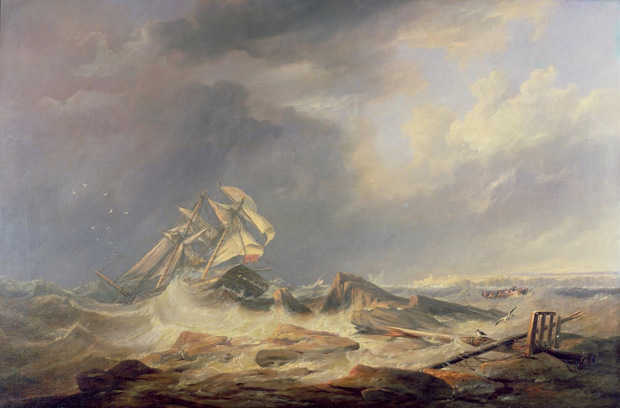 En skonnert drevet mod klipper af John Wilson Carmichael