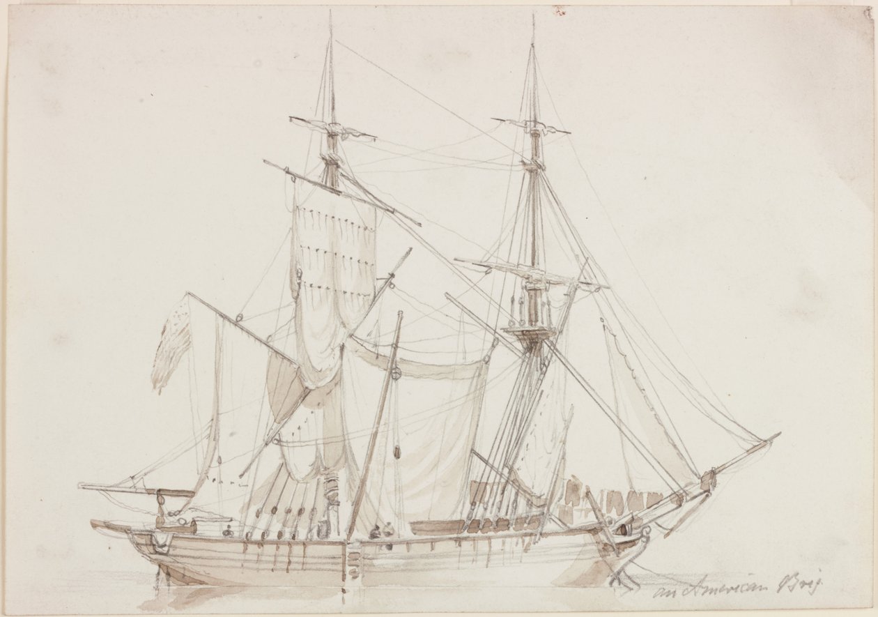 An American Brig (blyant og akvarel på papir) af John Wilson Carmichael