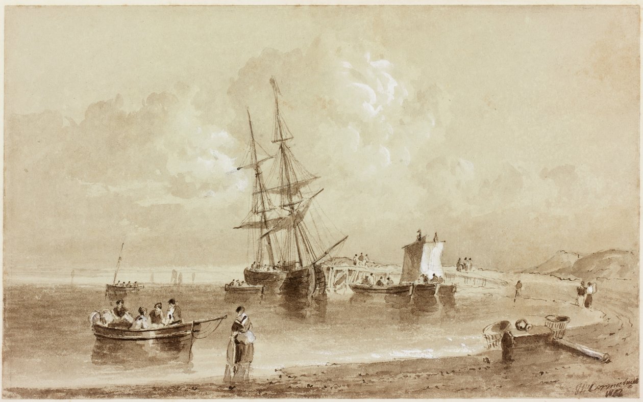 Budle Bay, Northumberland (blæk (sepia) på papir) af John Wilson Carmichael