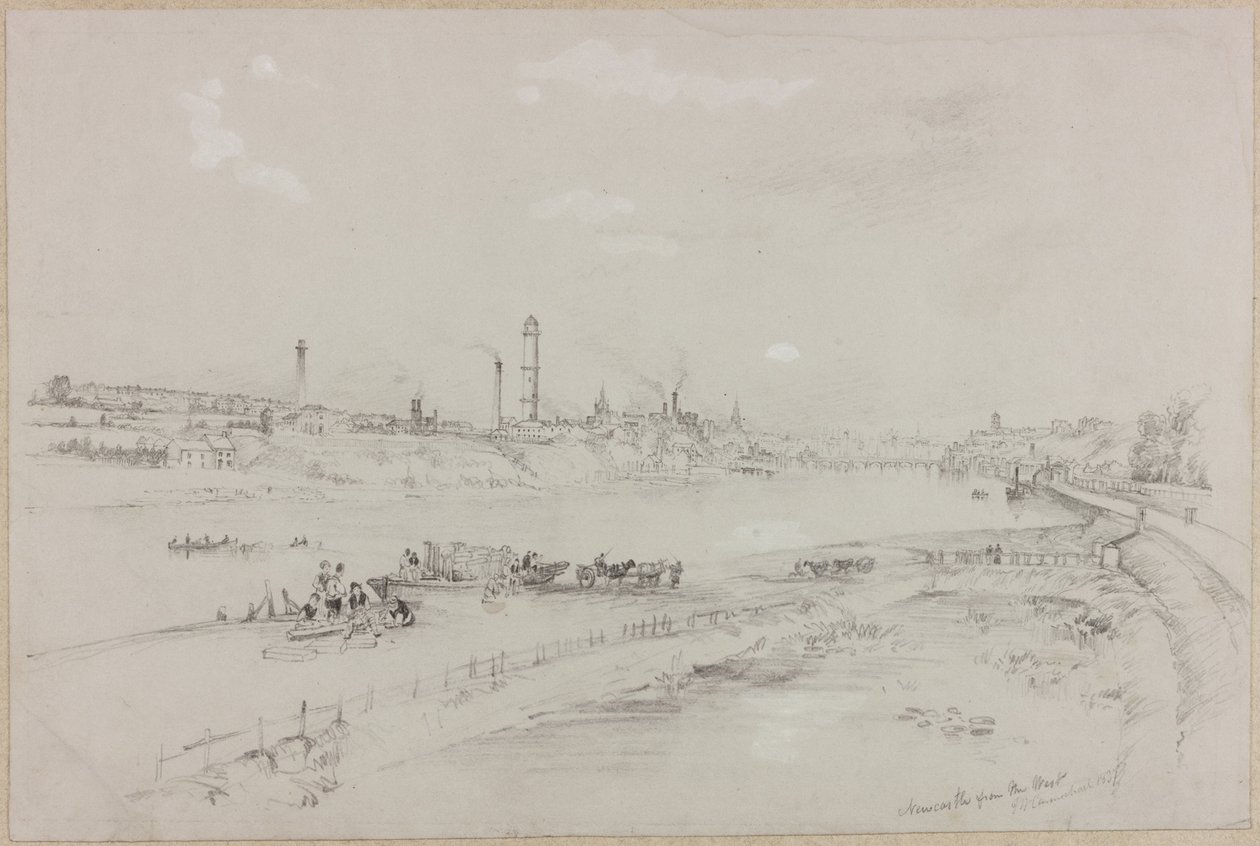 Newcastle upon Tyne fra Vesten, 1837 (bc og blyant på papir) af John Wilson Carmichael