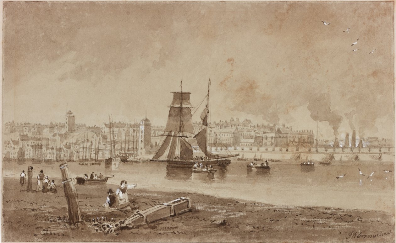 North Shields (blæk (brun) på papir) af John Wilson Carmichael