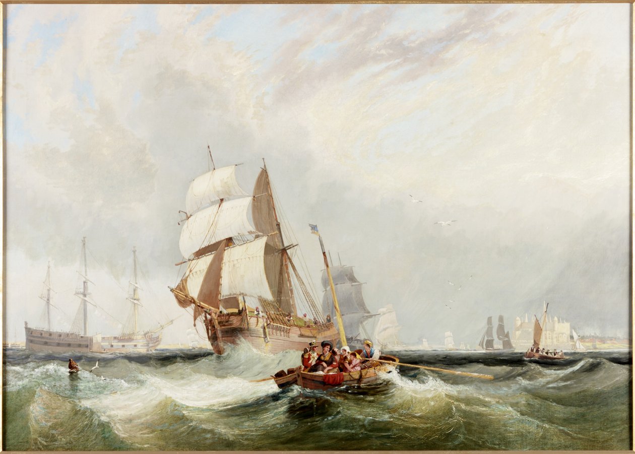 Skibsfart på kysten, en båd med passagerer i færge af John Wilson Carmichael