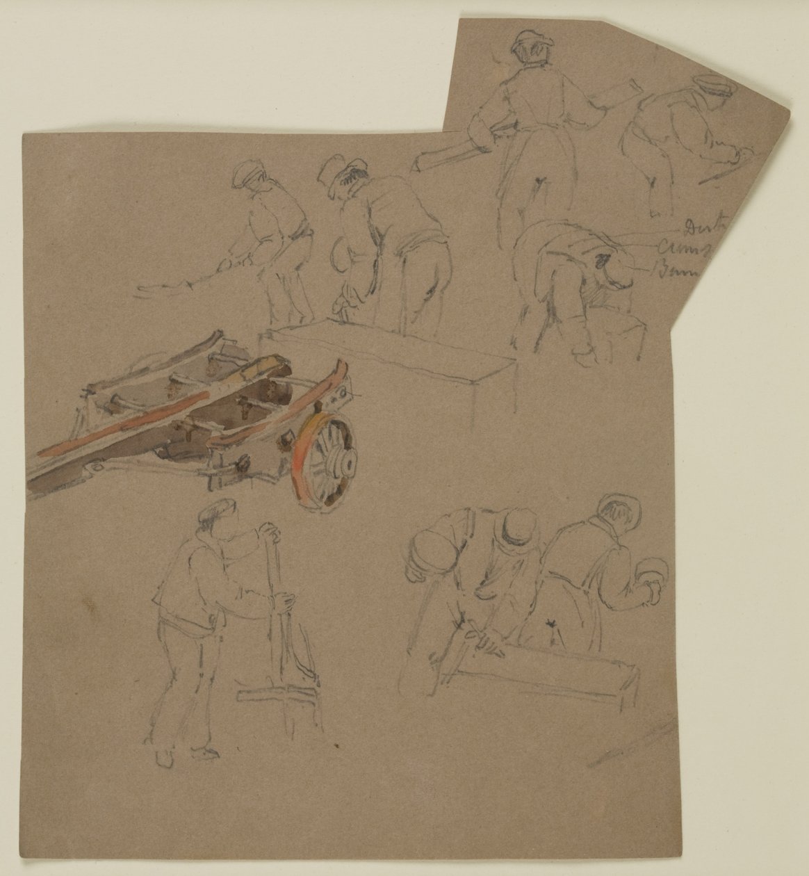 Studier af mænd i arbejde (blyant og akvarel på papir (brunt)) af John Wilson Carmichael