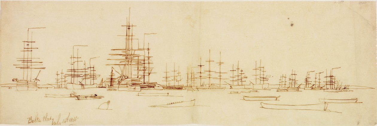Østersøflåden 14. juli 1855 (pen og blæk på papir (sporing)) af John Wilson Carmichael