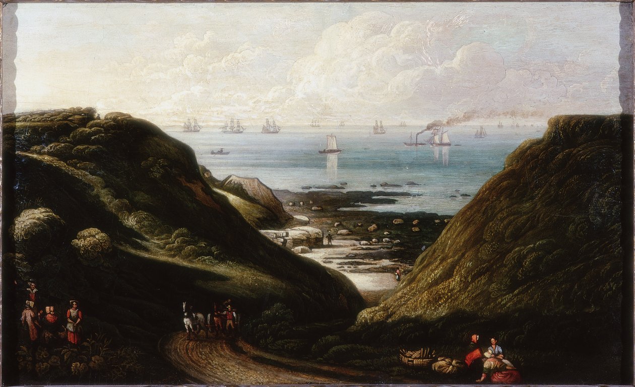 Coast Scene (olie og blyant om bord) af John Wilson Ewbank