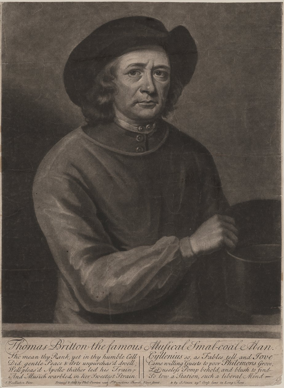 Thomas Britton, graveret af John Simon (1675-1751), 1703 (mezzotint) af John Wollaston