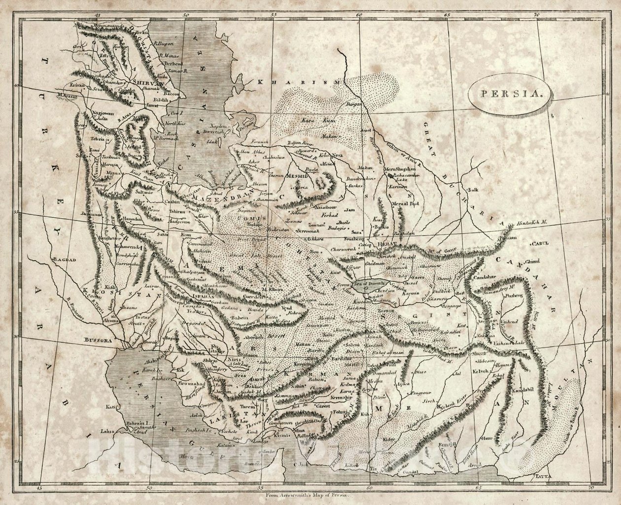 Arrowsmiths kort over Persien, 1819 af John Arrowsmith