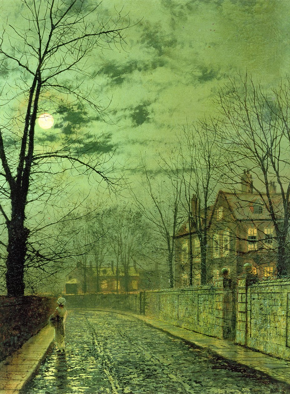 En månebelyst vej af John Atkinson Grimshaw