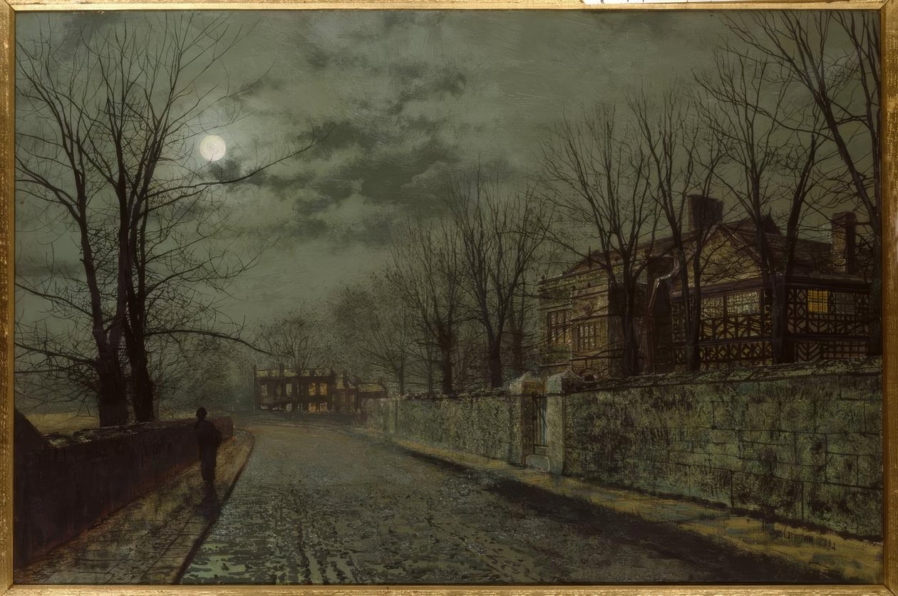 J.A.Grimshaw, A Cheshire Road / Gemälde, 1883 af John Atkinson Grimshaw