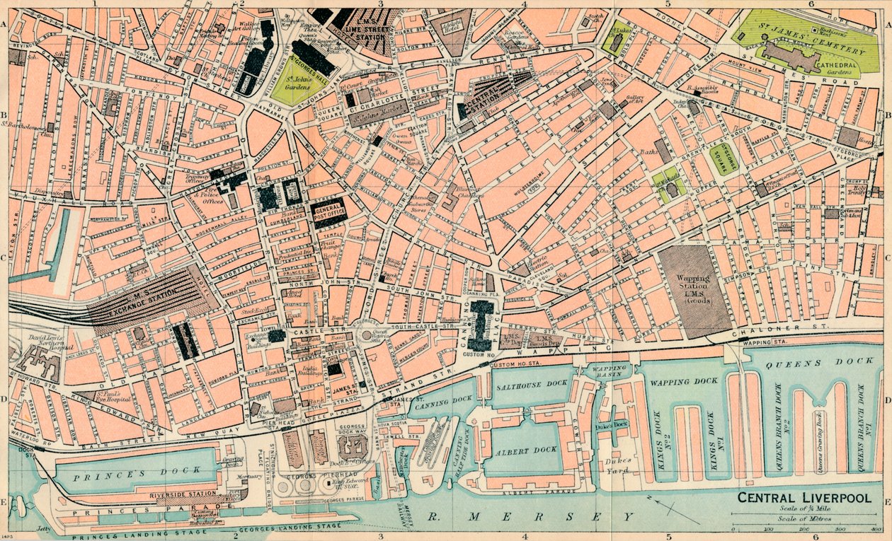 Central Liverpool, c20th Century af John Bartholomew