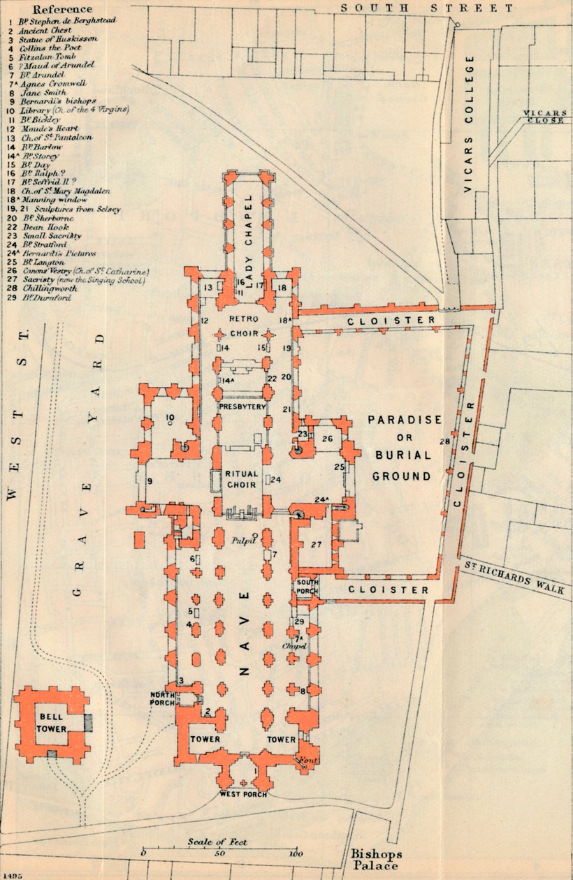 Chichester Cathedral, c20th Century af John Bartholomew