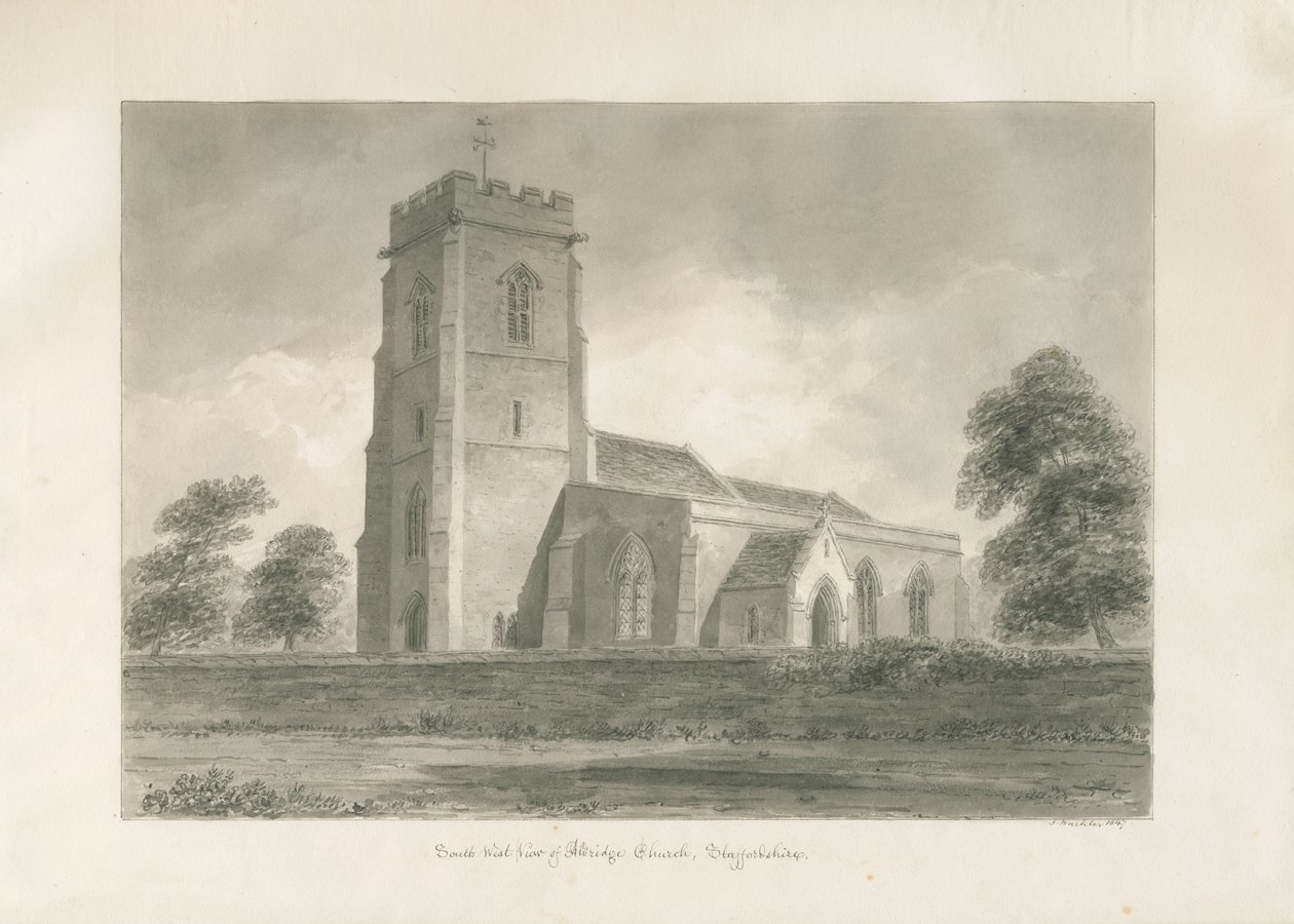 Aldridge Church: sepia tegning af John Buckler