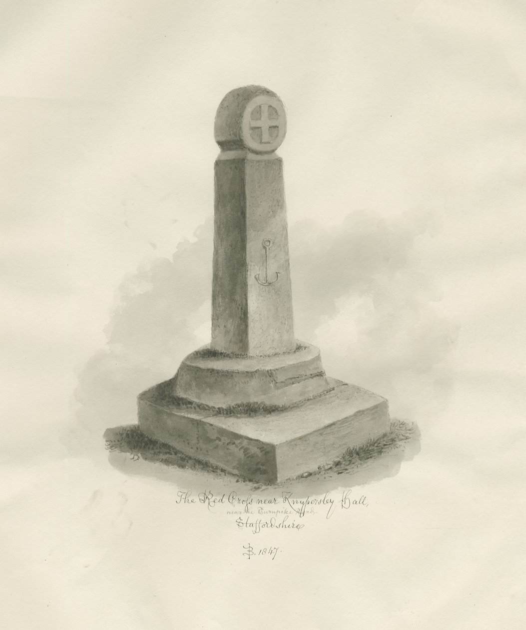 Biddulph - "Red Cross": sepia drawing, 1847dani af John Buckler