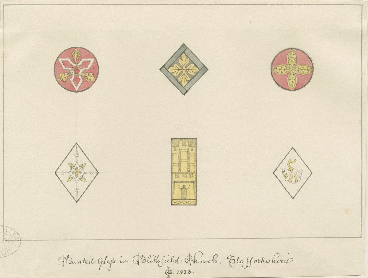 Blithfield Church - malet glas: blyantstegninger af John Buckler