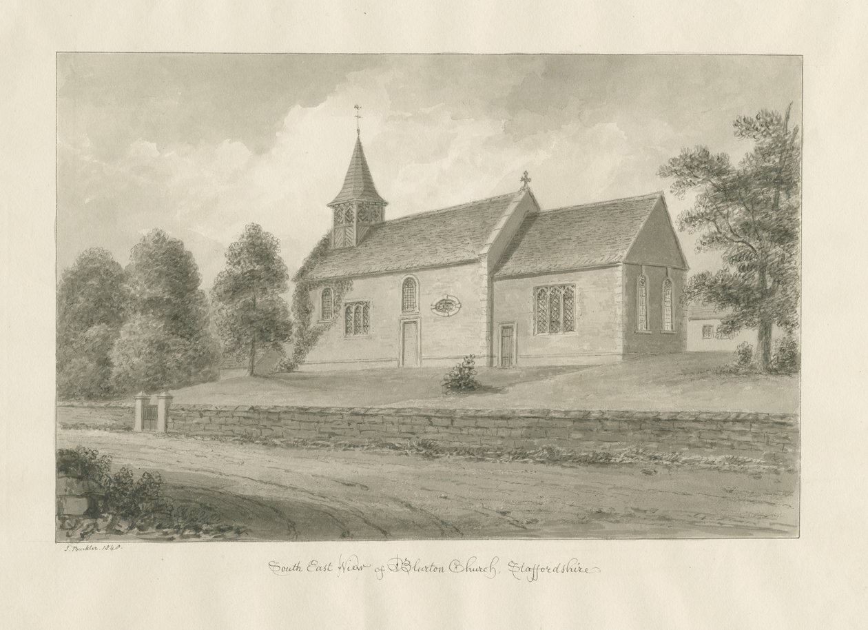 Blurton Church: sepia drawing, 1848dani af John Buckler