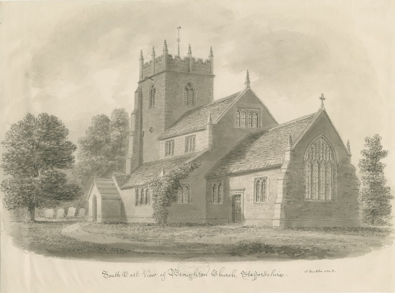 Broughton Church: sepia drawing, 1843dani af John Buckler