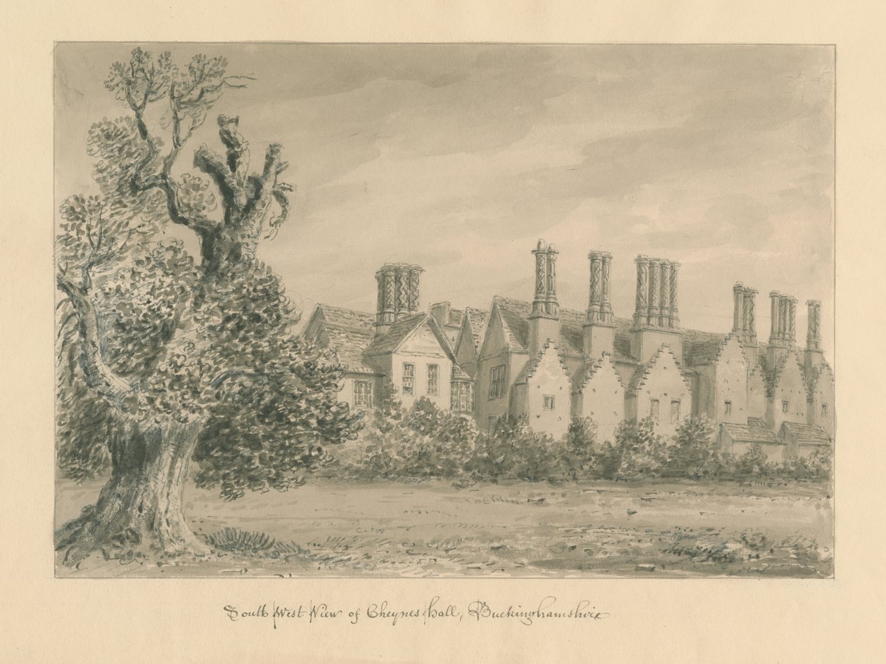 Buckinghamshire - Chenies Hall: sepia drawing, 1824dani af John Buckler