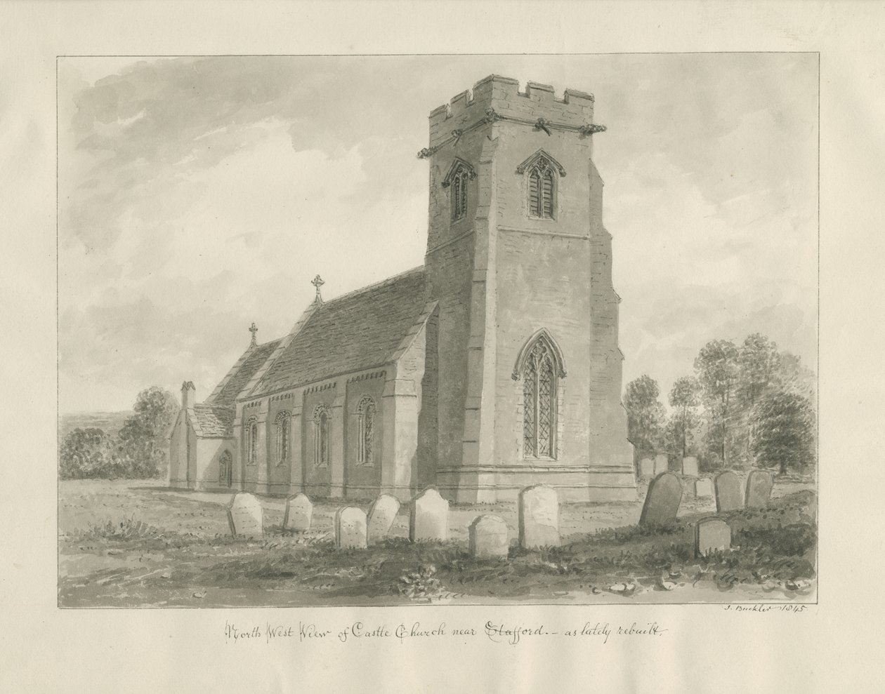 Slotskirke - Kirke: sepia tegning af John Buckler