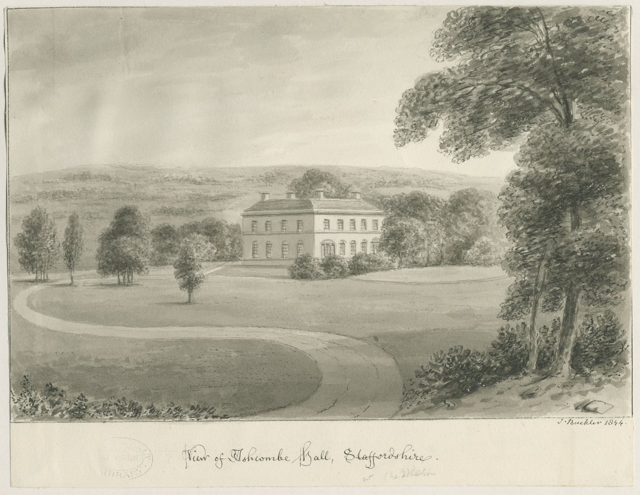 Cheddleton - Ashcombe Hall: sepia drawing, 1844dani af John Buckler